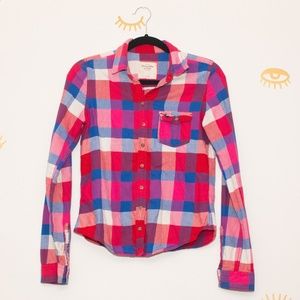 Abercrombie and Fitch pink blue flannel Small
